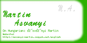 martin asvanyi business card